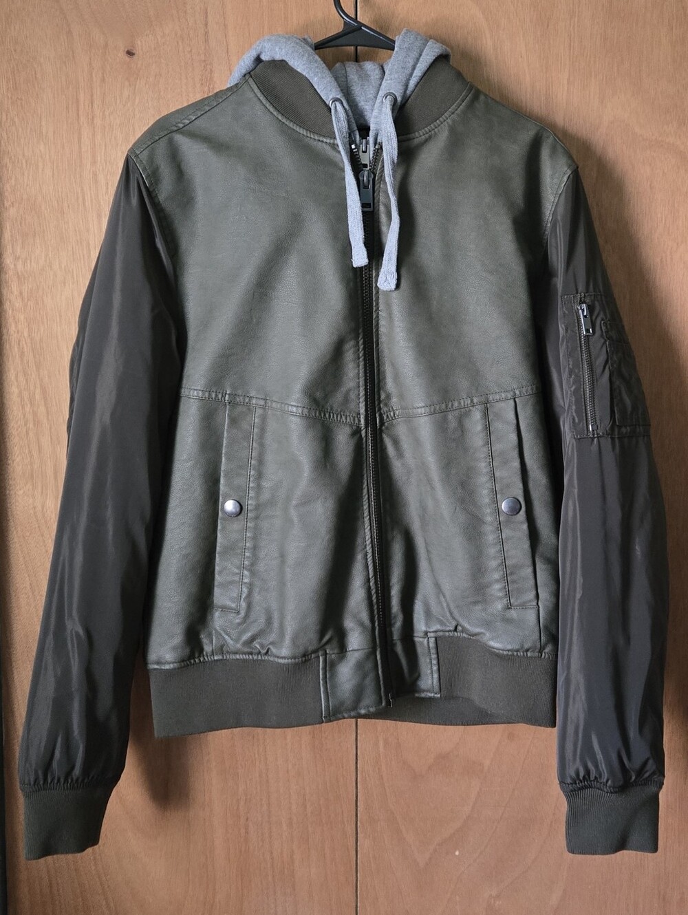 Express Olive Green & Gray Hooded Puffer Jacket